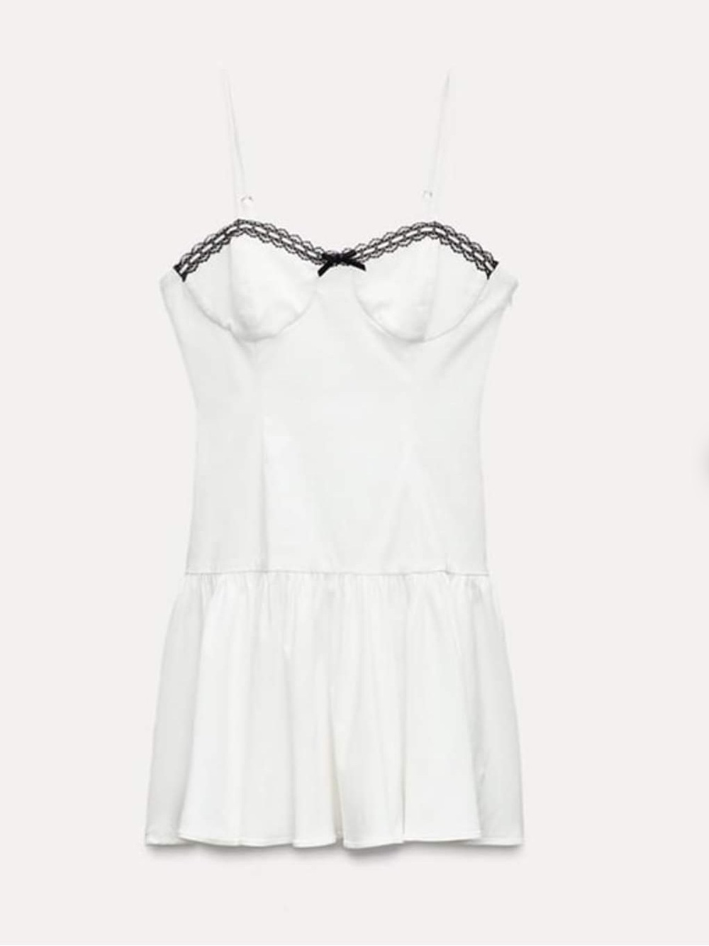 ZARA White Mini Dress Trimmed In Black Lace